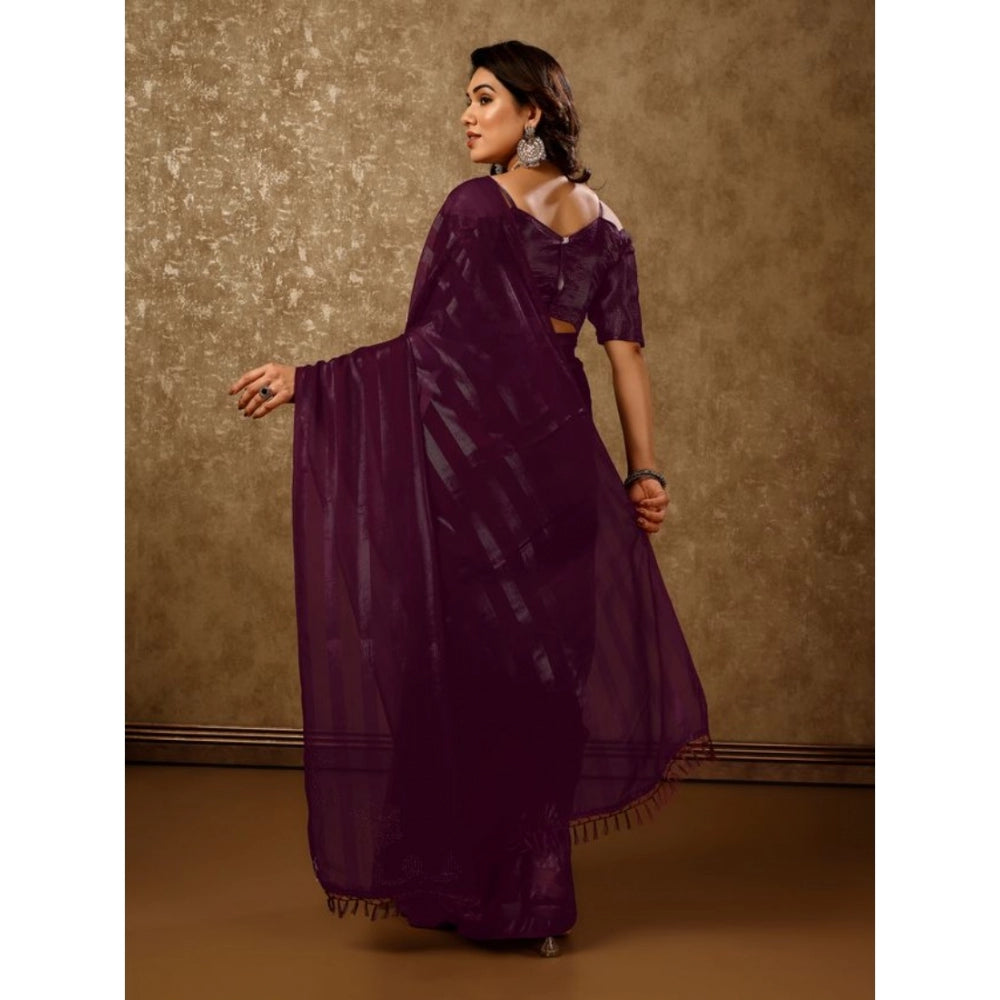 Women's Chiffon Fabric Line Saree With Unstitched Blouse (Purple, 5-6 Mtrs)