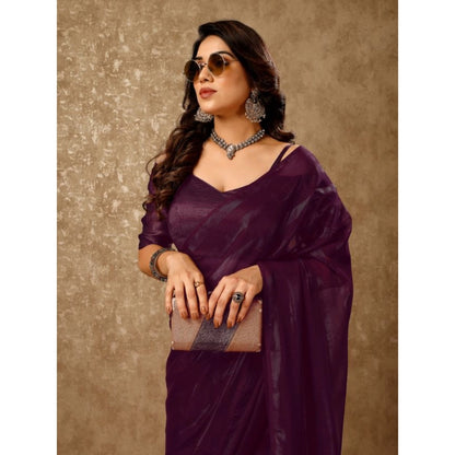 Women's Chiffon Fabric Line Saree With Unstitched Blouse (Purple, 5-6 Mtrs)