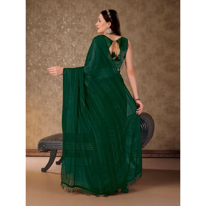 Women's Chiffon Fabric Line Saree With Unstitched Blouse (Green, 5-6 Mtrs)