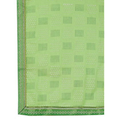 Women's Zomto Checked Saree With Unstitched Blouse (Green, 5-6 Mtrs)