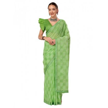 Women's Zomto Checked Saree With Unstitched Blouse (Green, 5-6 Mtrs)