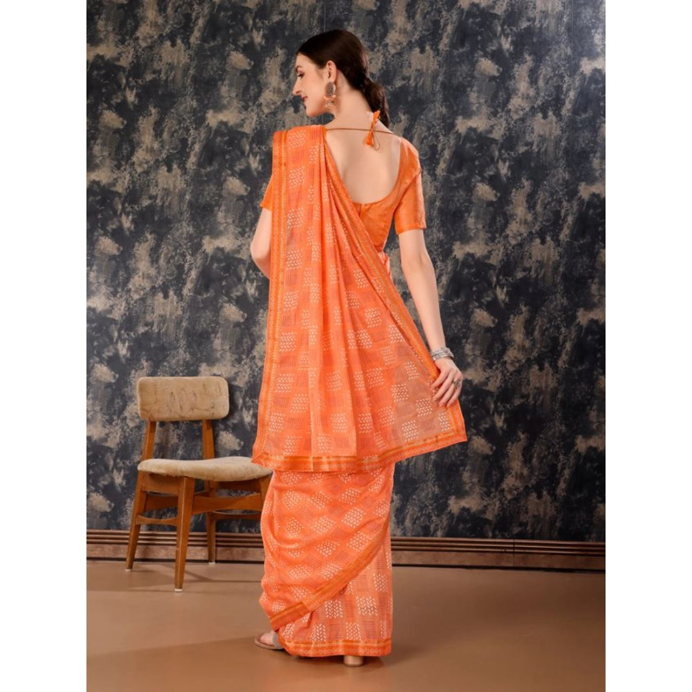 Women's Zomto Checked Saree With Unstitched Blouse (Peach, 5-6 Mtrs)