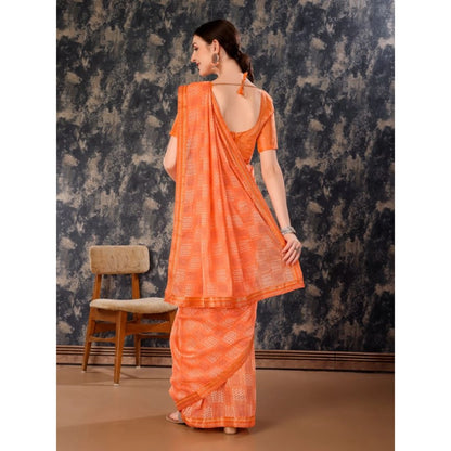 Women's Zomto Checked Saree With Unstitched Blouse (Peach, 5-6 Mtrs)