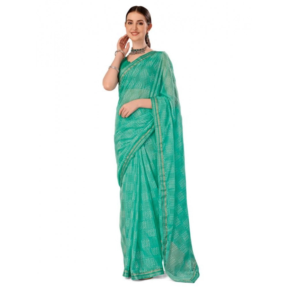 Women's Zomto Checked Saree With Unstitched Blouse (Rama Green, 5-6 Mtrs)