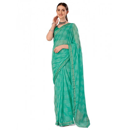 Women's Zomto Checked Saree With Unstitched Blouse (Rama Green, 5-6 Mtrs)