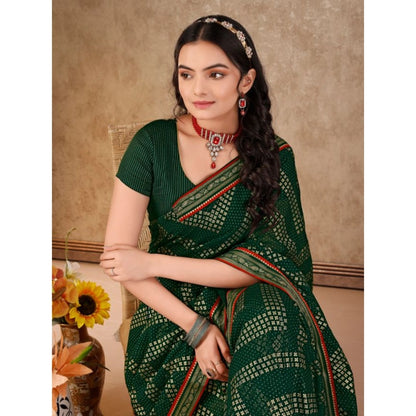 Women's Zomto Zig Zag Saree With Unstitched Blouse (Green, 5-6 Mtrs)