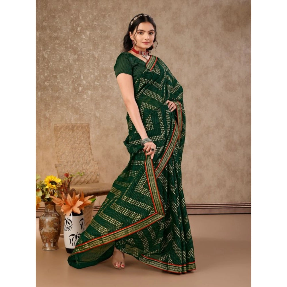 Women's Zomto Zig Zag Saree With Unstitched Blouse (Green, 5-6 Mtrs)