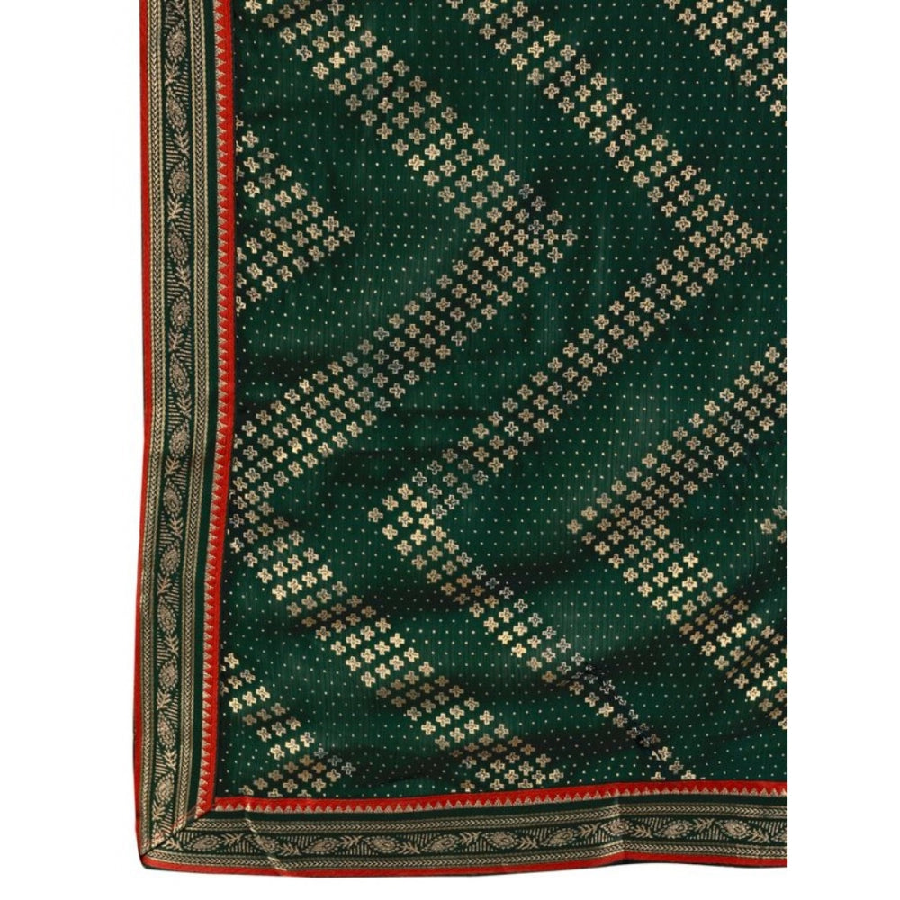 Women's Zomto Zig Zag Saree With Unstitched Blouse (Green, 5-6 Mtrs)