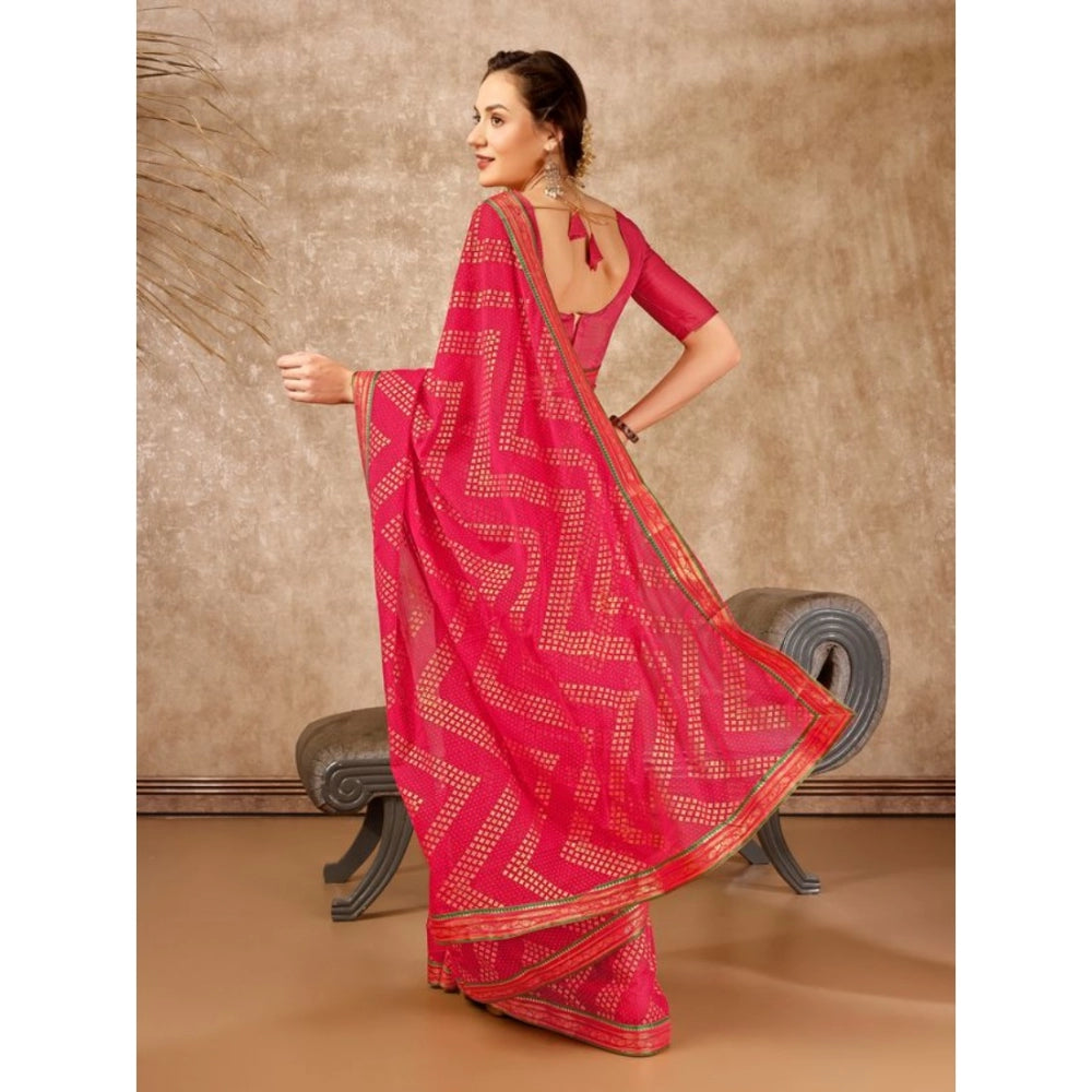 Women's Zomto Zig Zag Saree With Unstitched Blouse (Pink, 5-6 Mtrs)