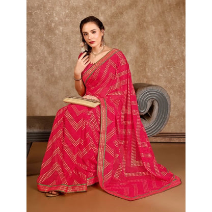 Women's Zomto Zig Zag Saree With Unstitched Blouse (Pink, 5-6 Mtrs)