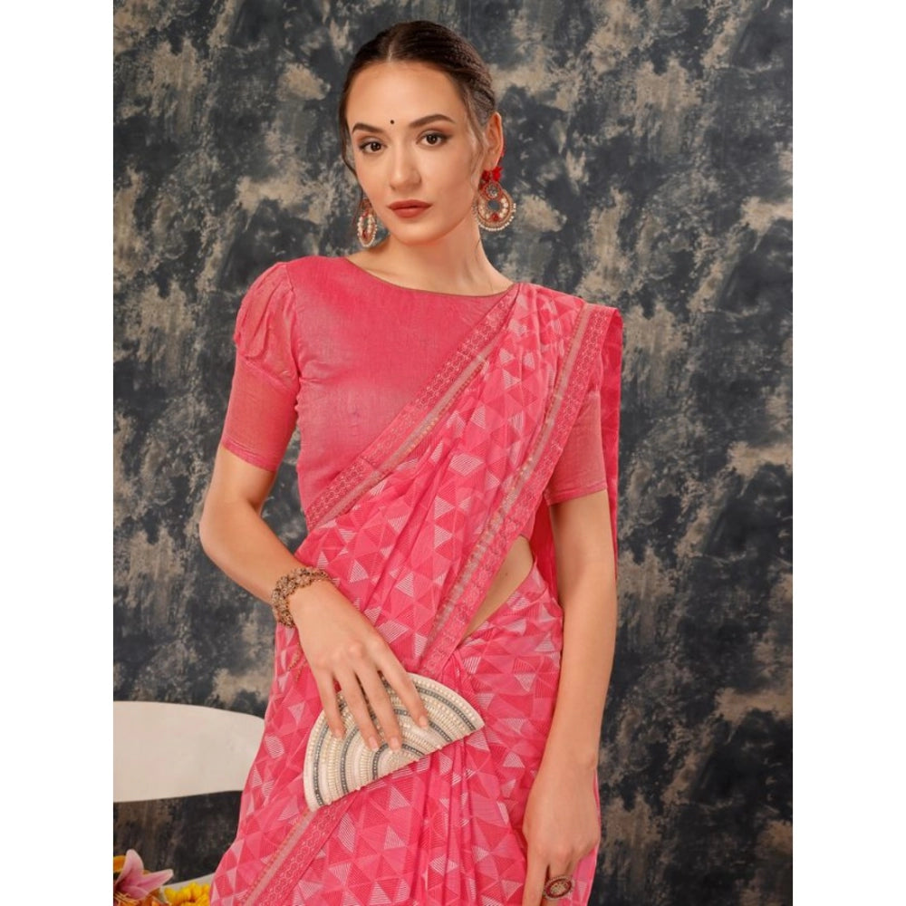 Women's Zomto Printed Saree With Unstitched Blouse (Dark Pink, 5-6 Mtrs)