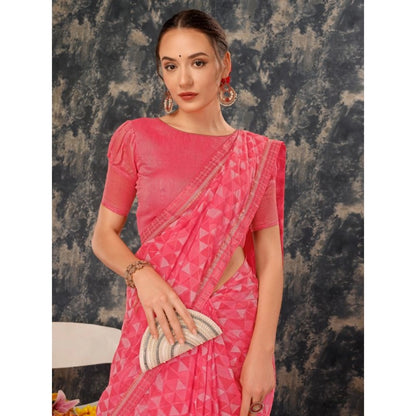 Women's Zomto Printed Saree With Unstitched Blouse (Dark Pink, 5-6 Mtrs)