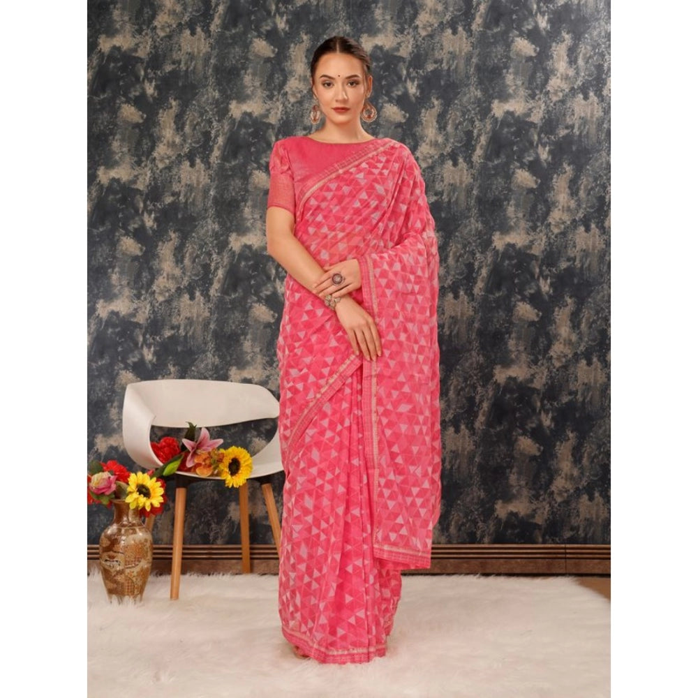 Women's Zomto Printed Saree With Unstitched Blouse (Dark Pink, 5-6 Mtrs)