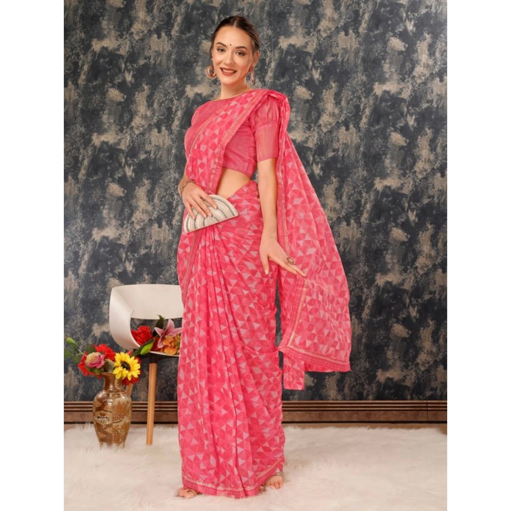 Women's Zomto Printed Saree With Unstitched Blouse (Dark Pink, 5-6 Mtrs)