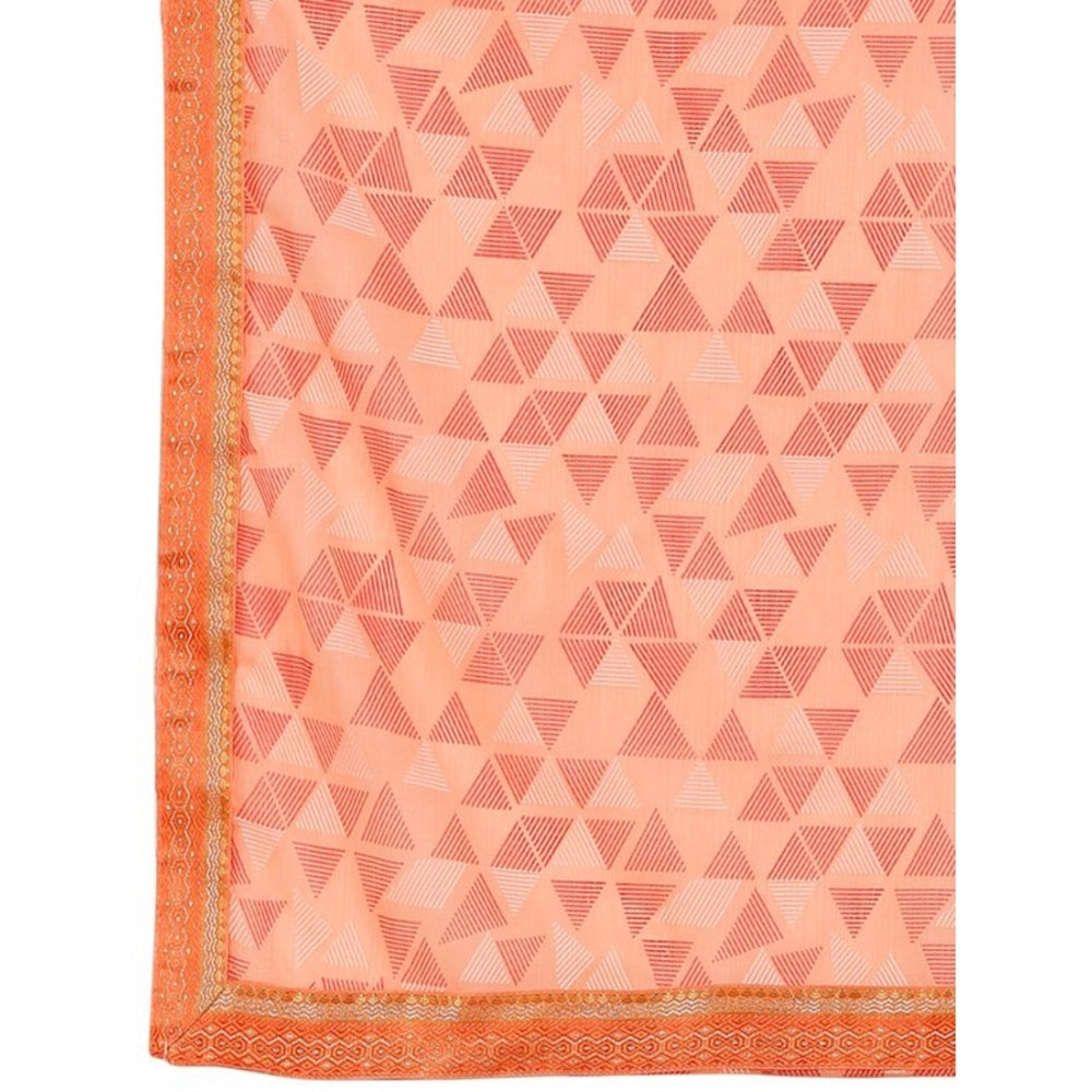 Women's Zomto Printed Saree With Unstitched Blouse (Peach, 5-6 Mtrs)