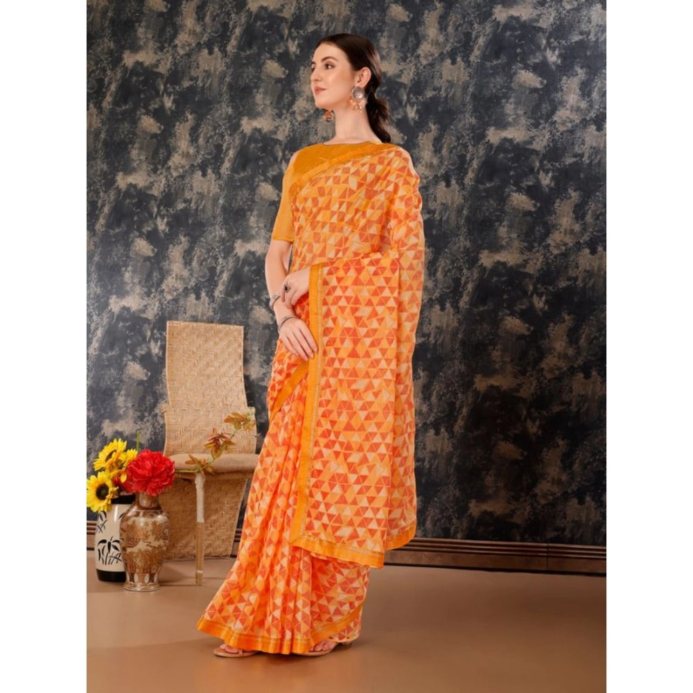 Women's Zomto Printed Saree With Unstitched Blouse (Light Orange, 5-6 Mtrs)