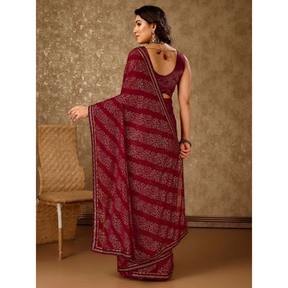 Women's Zomto Bandhini Saree With Unstitched Blouse (Maroon, 5-6 Mtrs)