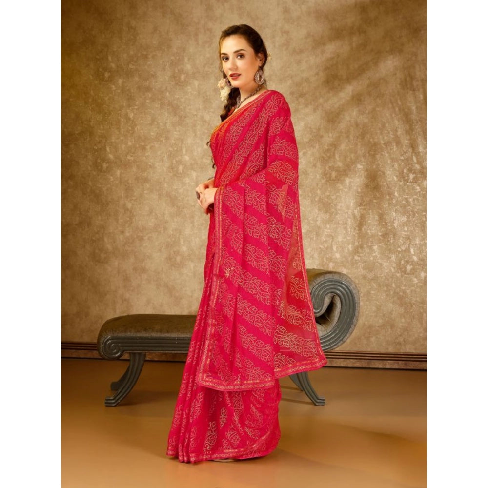 Women's Zomto Bandhini Saree With Unstitched Blouse (Pink, 5-6 Mtrs)