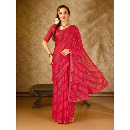 Women's Zomto Bandhini Saree With Unstitched Blouse (Pink, 5-6 Mtrs)