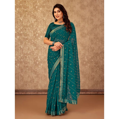 Women's Zomto Bandhini Saree With Unstitched Blouse (Teal Blue, 5-6 Mtrs)