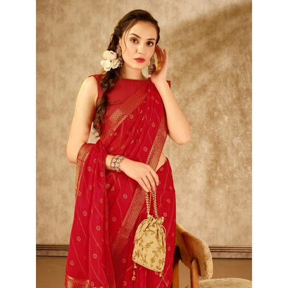 Women's Zomto Bandhini Saree With Unstitched Blouse (Red, 5-6 Mtrs)