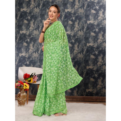 Women's Zomto Printed Saree With Unstitched Blouse (Green, 5-6 Mtrs)