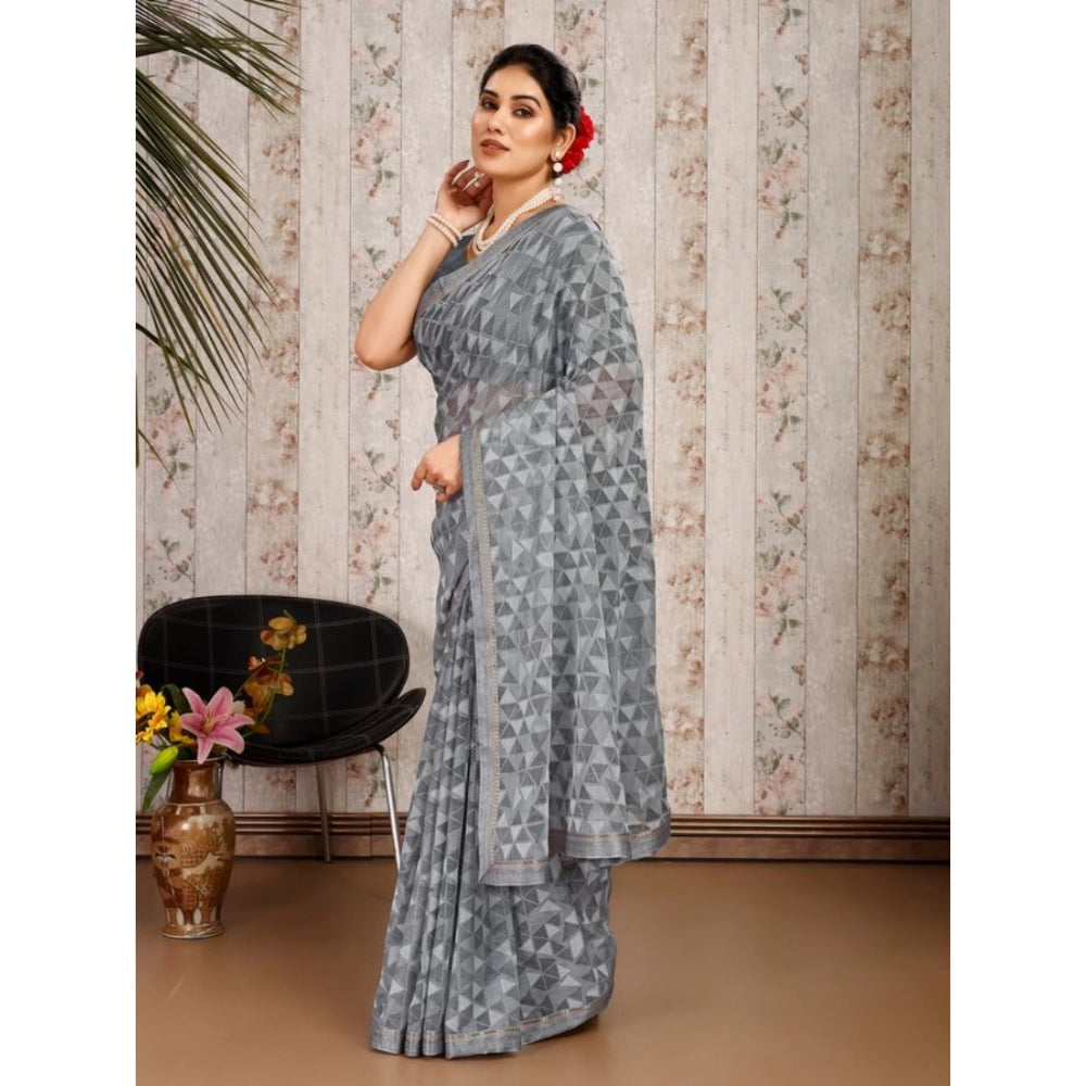 Women's Zomto Printed Saree With Unstitched Blouse (Grey, 5-6 Mtrs)