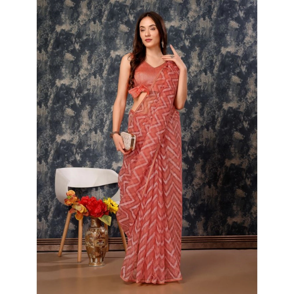 Women's Linen Zig Zag Saree With Unstitched Blouse (Peach, 5-6 Mtrs)