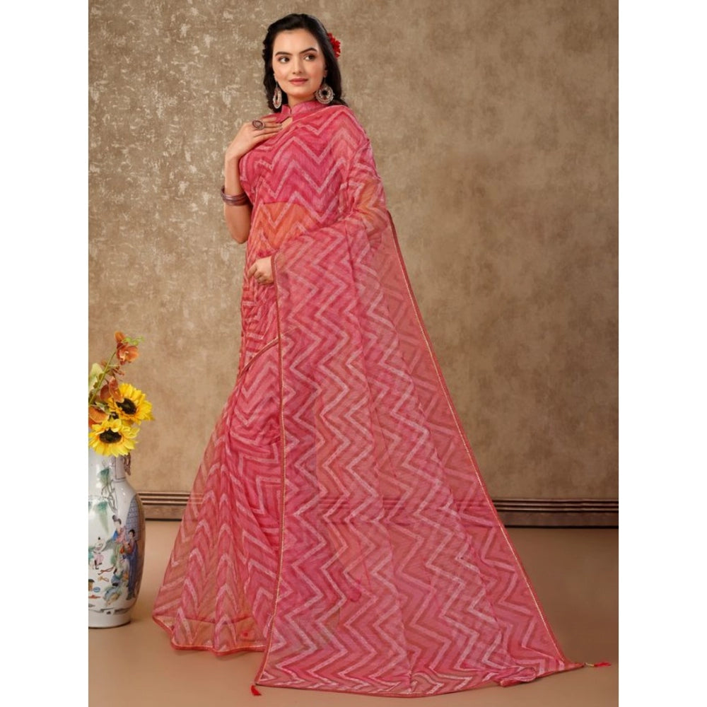 Women's Linen Zig Zag Saree With Unstitched Blouse (Pink, 5-6 Mtrs)