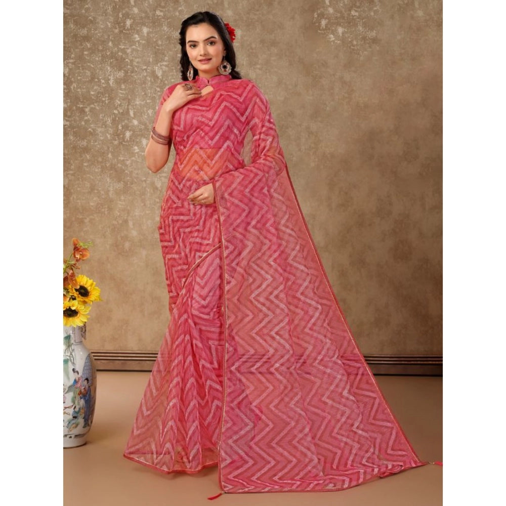 Women's Linen Zig Zag Saree With Unstitched Blouse (Pink, 5-6 Mtrs)