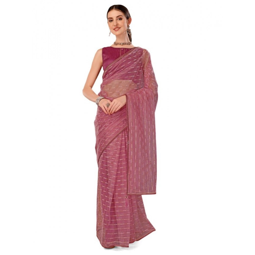 Women's Linen Line Saree With Unstitched Blouse (Purple, 5-6 Mtrs)