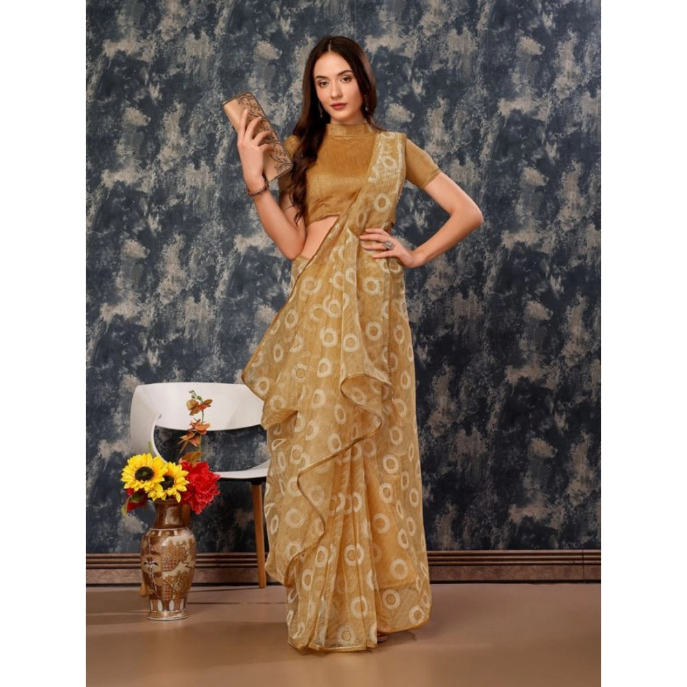 Women's Linen Gola Printed Saree With Unstitched Blouse (Beige, 5-6 Mtrs)