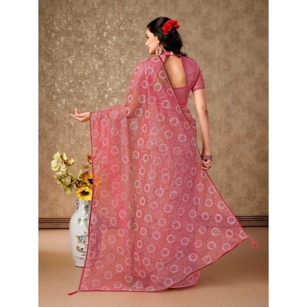 Women's Linen Gola Printed Saree With Unstitched Blouse (Light Pink, 5-6 Mtrs)