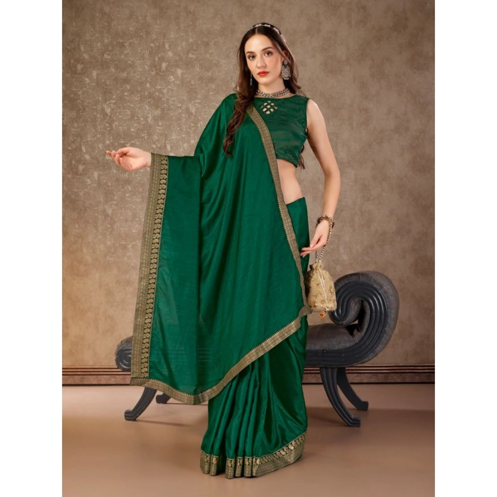 Women's Vichitra Plain Saree With Unstitched Blouse (Green, 5-6 Mtrs)