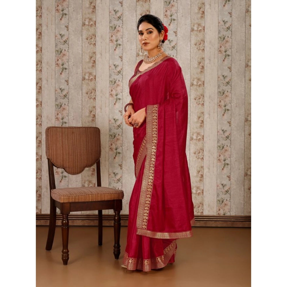 Women's Vichitra Plain Saree With Unstitched Blouse (Maroon, 5-6 Mtrs)