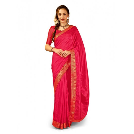 Women's Vichitra Plain Saree With Unstitched Blouse (Pink, 5-6 Mtrs)