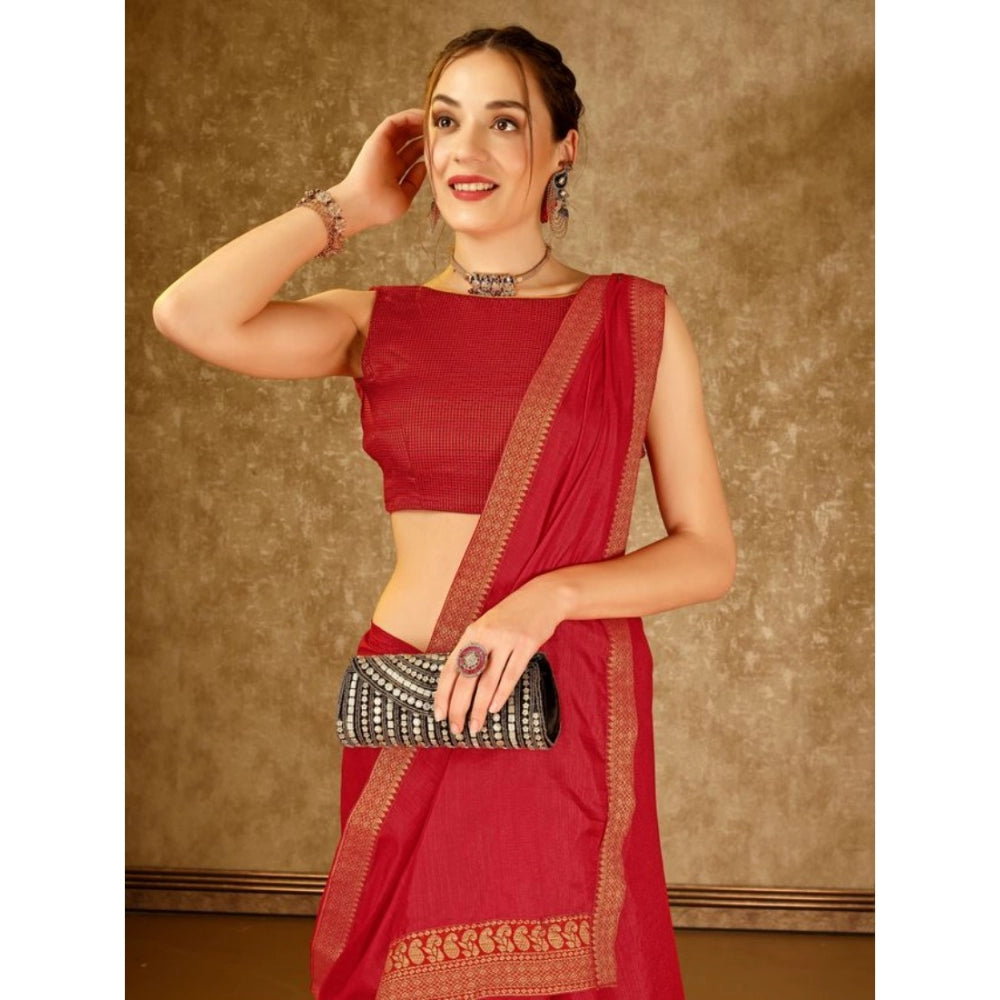 Women's Vichitra Plain Saree With Unstitched Blouse (Red, 5-6 Mtrs)