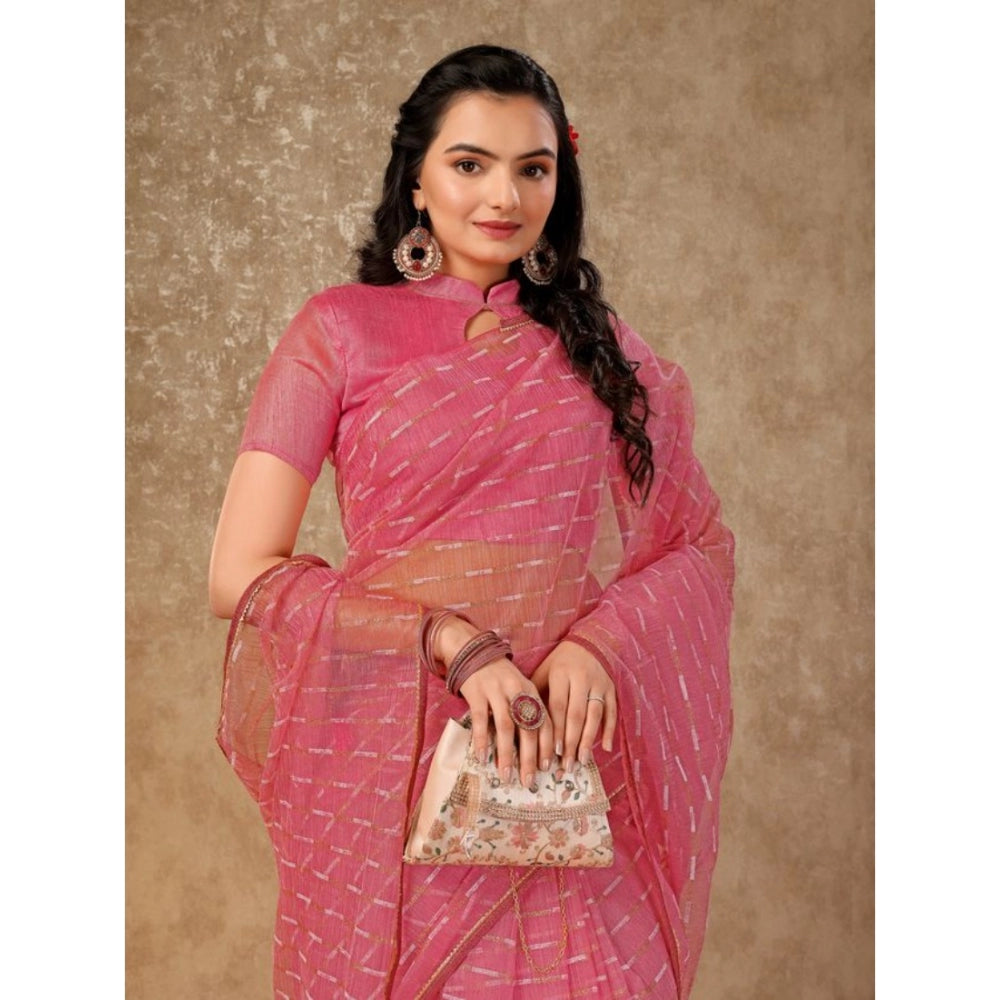 Women's Linen Line Saree With Unstitched Blouse (Pink, 5-6 Mtrs)