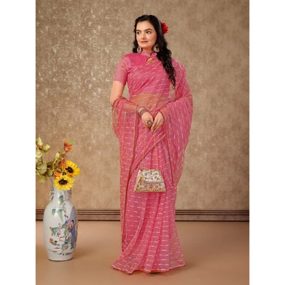 Women's Linen Line Saree With Unstitched Blouse (Pink, 5-6 Mtrs)