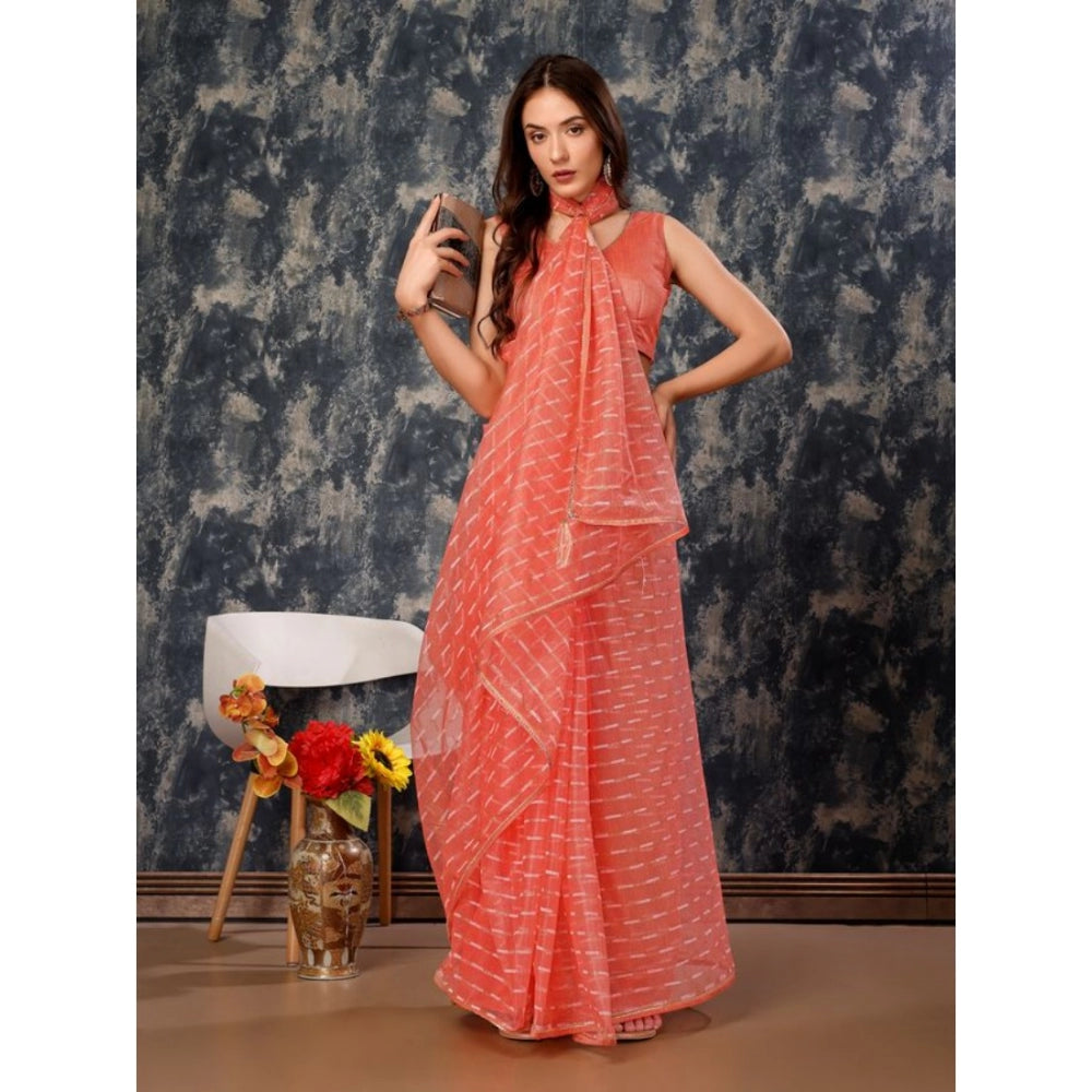 Women's Linen Line Saree With Unstitched Blouse (Orange, 5-6 Mtrs)