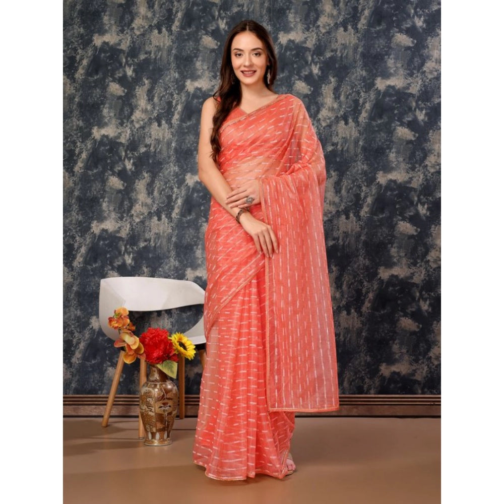 Women's Linen Line Saree With Unstitched Blouse (Orange, 5-6 Mtrs)