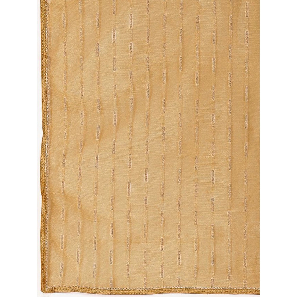 Women's Linen Line Saree With Unstitched Blouse (Beige, 5-6 Mtrs)