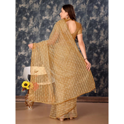 Women's Linen Line Saree With Unstitched Blouse (Beige, 5-6 Mtrs)