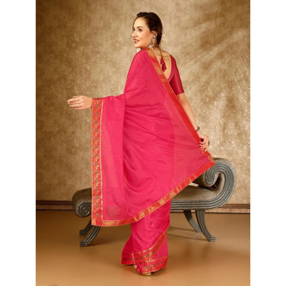 Women's Vichitra Swiroshki Butta Saree With Unstitched Blouse (Pink, 5-6 Mtrs)