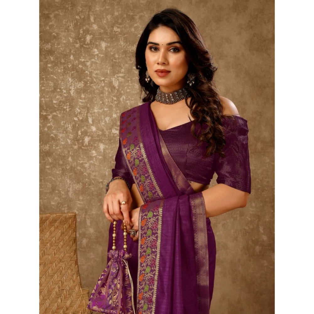 Women's Vichitra Swiroshki Butta Saree With Unstitched Blouse (Wine, 5-6 Mtrs)