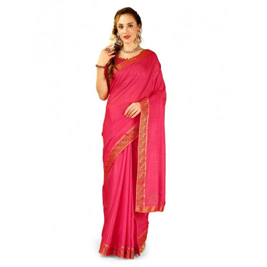 Women's Vichitra Swiroshki Butta Saree With Unstitched Blouse (Pink, 5-6 Mtrs)