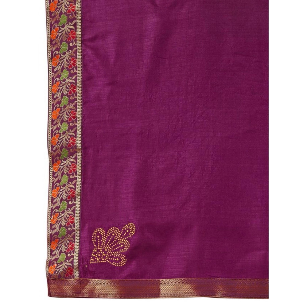 Women's Vichitra Swiroshki Butta Saree With Unstitched Blouse (Wine, 5-6 Mtrs)