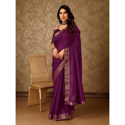 Women's Vichitra Swiroshki Butta Saree With Unstitched Blouse (Wine, 5-6 Mtrs)