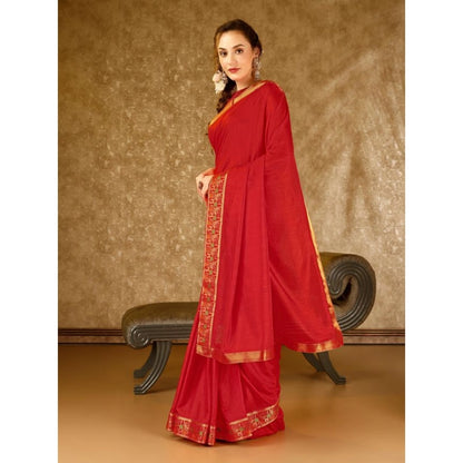 Women's Vichitra Swiroshki Butta Saree With Unstitched Blouse (Red, 5-6 Mtrs)