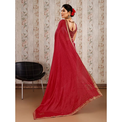 Women's Vichitra Swiroshki Butta Saree With Unstitched Blouse (Maroon, 5-6 Mtrs)